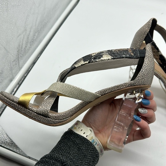 Diane Von Furstenberg Ibiza Sandal Clear Snakeskin Heels Size 6 - Picture 5 of 14